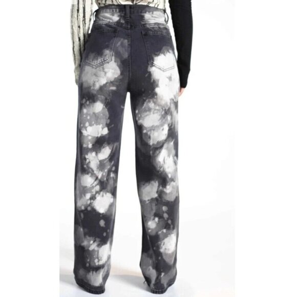 RECLAIM Women's BLEACHED DENIM BOTTOMS Size S Mom Jeans Black And White - Picture 2 of 12